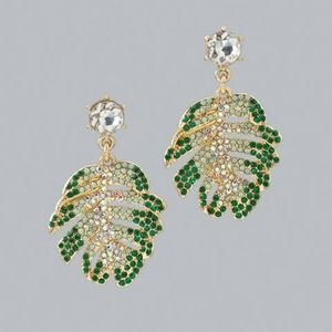 White House Black Market Palm Leaf Earring Rhinestone Summer